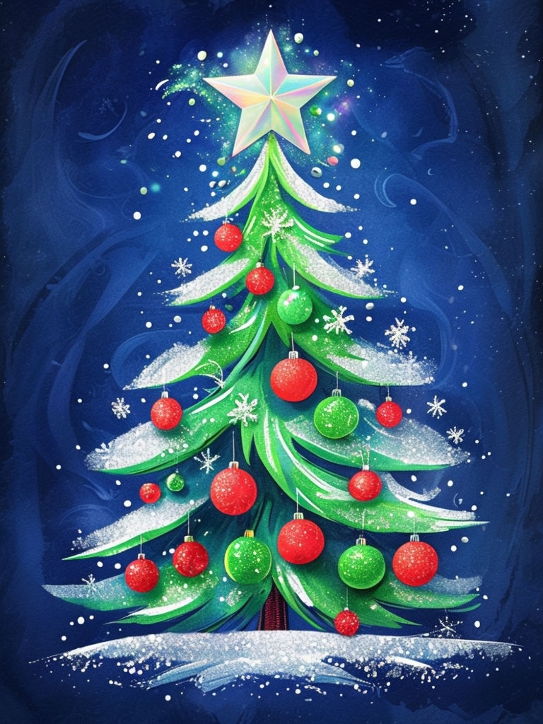 Whimsical Hand-Drawn Christmas Tree Illustration Art