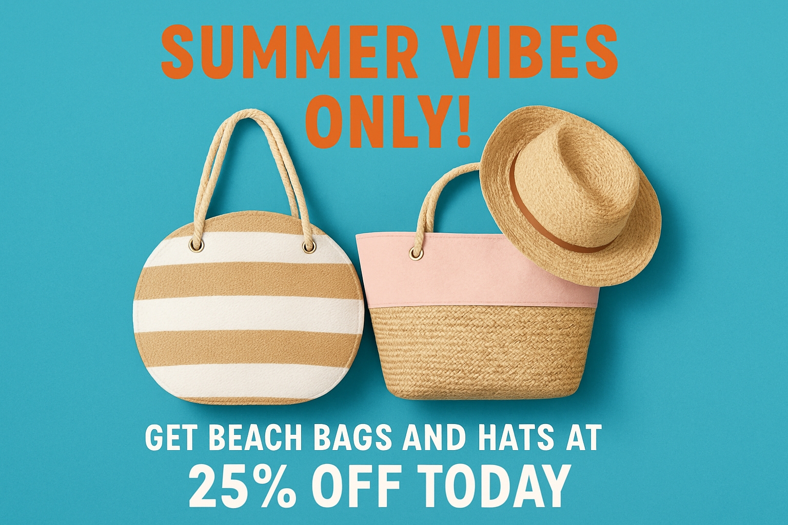 Colorful Summer Beach Bags and Hats Promotion Social Media Post
