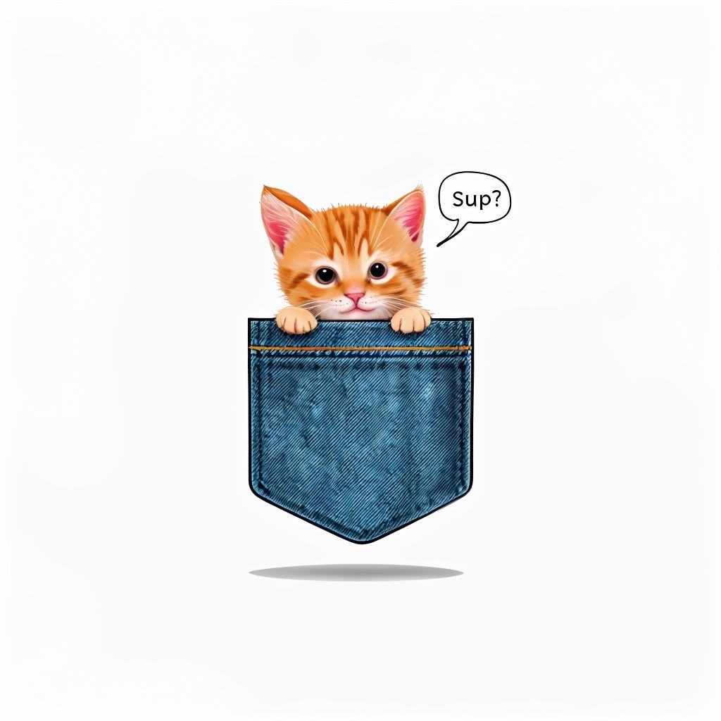 Cute Orange Tabby Cat Peeking from Denim Pocket Illustration Hats