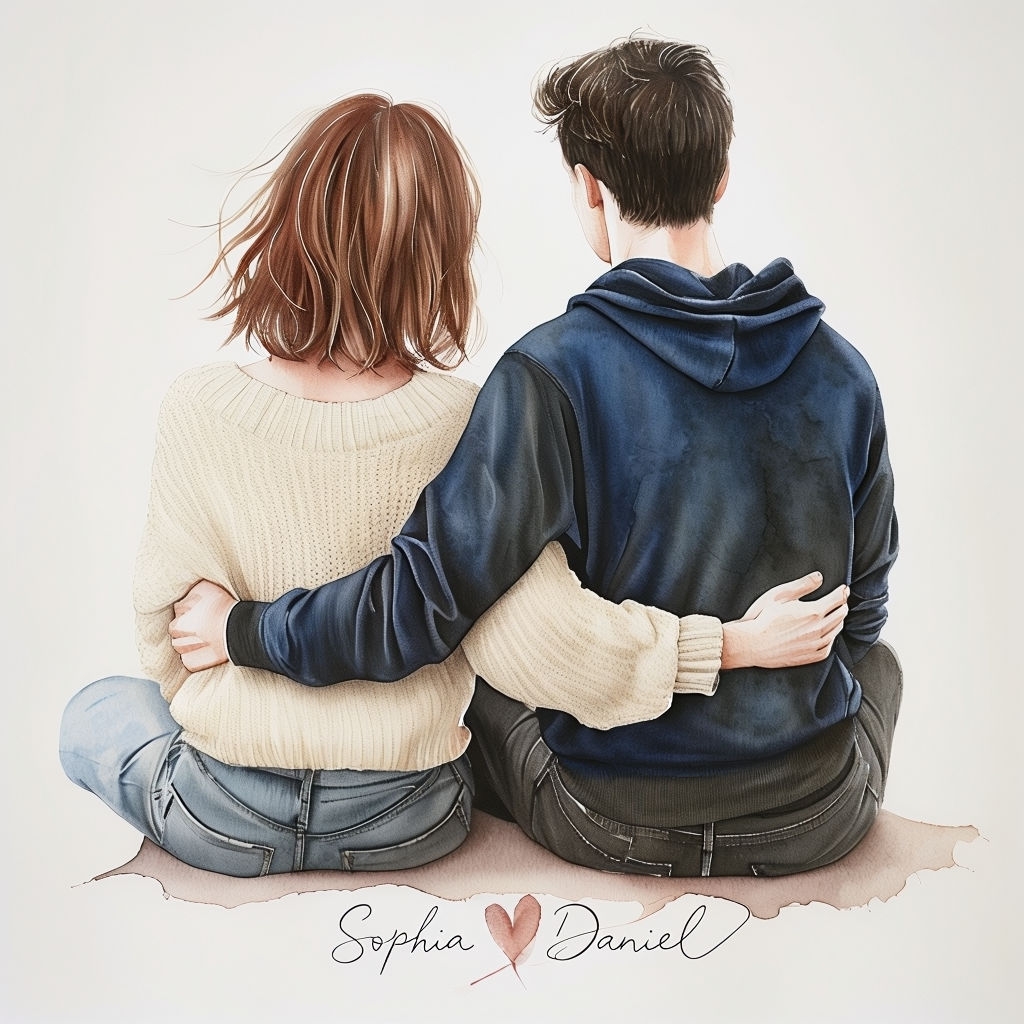 Warm Watercolor Illustration of Sophia and Daniel for Mug