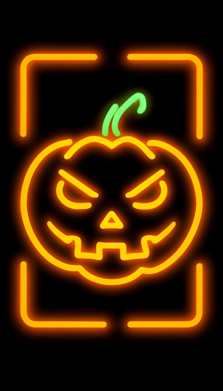 Menacing Neon Halloween Pumpkin Illustration for Mobile Wallpaper