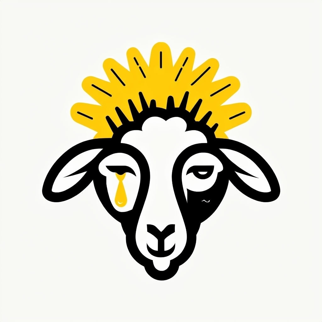 Minimalist Black and Yellow Sheep Head Illustration Sticker