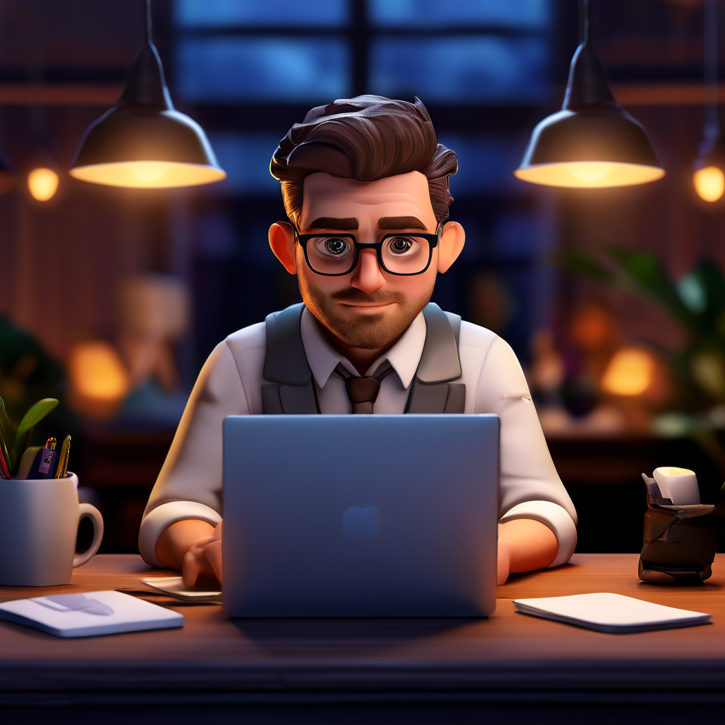 ANIMATED PHOTO OF FRONT VIEW OFFICE WORKER TYPING ON LAPTOP by ...