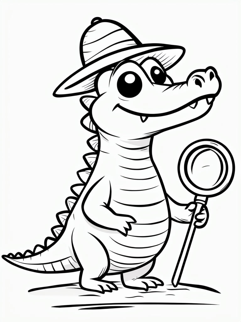 Playful Alligator Character Cartoon Illustration for Coloring Book Pages
