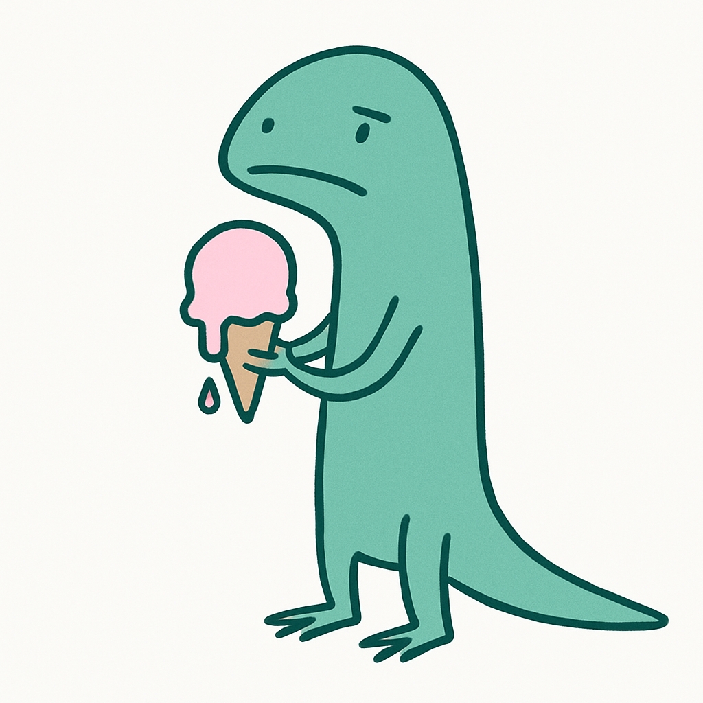 Teal Lizard Character with Dropped Ice Cream Cone Sticker