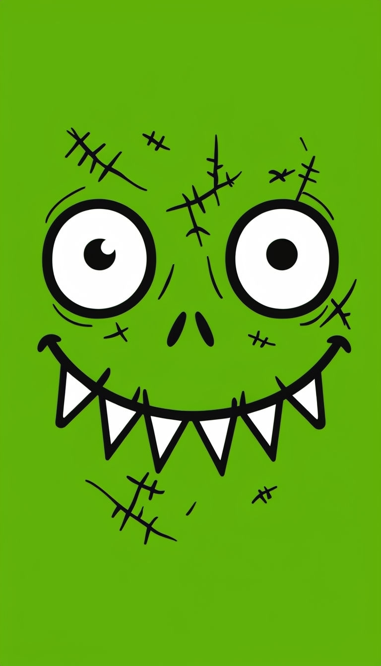 Playful Zombie Face Illustration on Lime Green Phone Case Cover