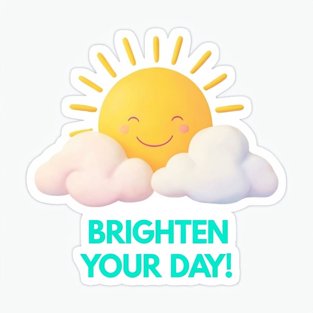 Cheerful Sun with Clouds and Brighten Your Day Sticker