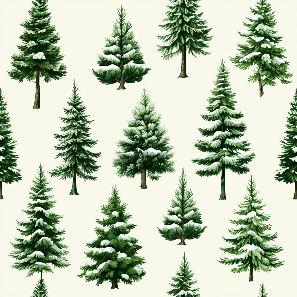 Serene Evergreen Trees Winter Pattern with Snow Accents Seamless Pattern