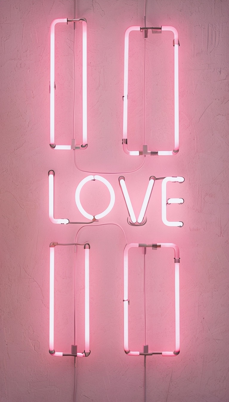 Bright Pink Neon LOVE Graphic Design Mobile Wallpaper