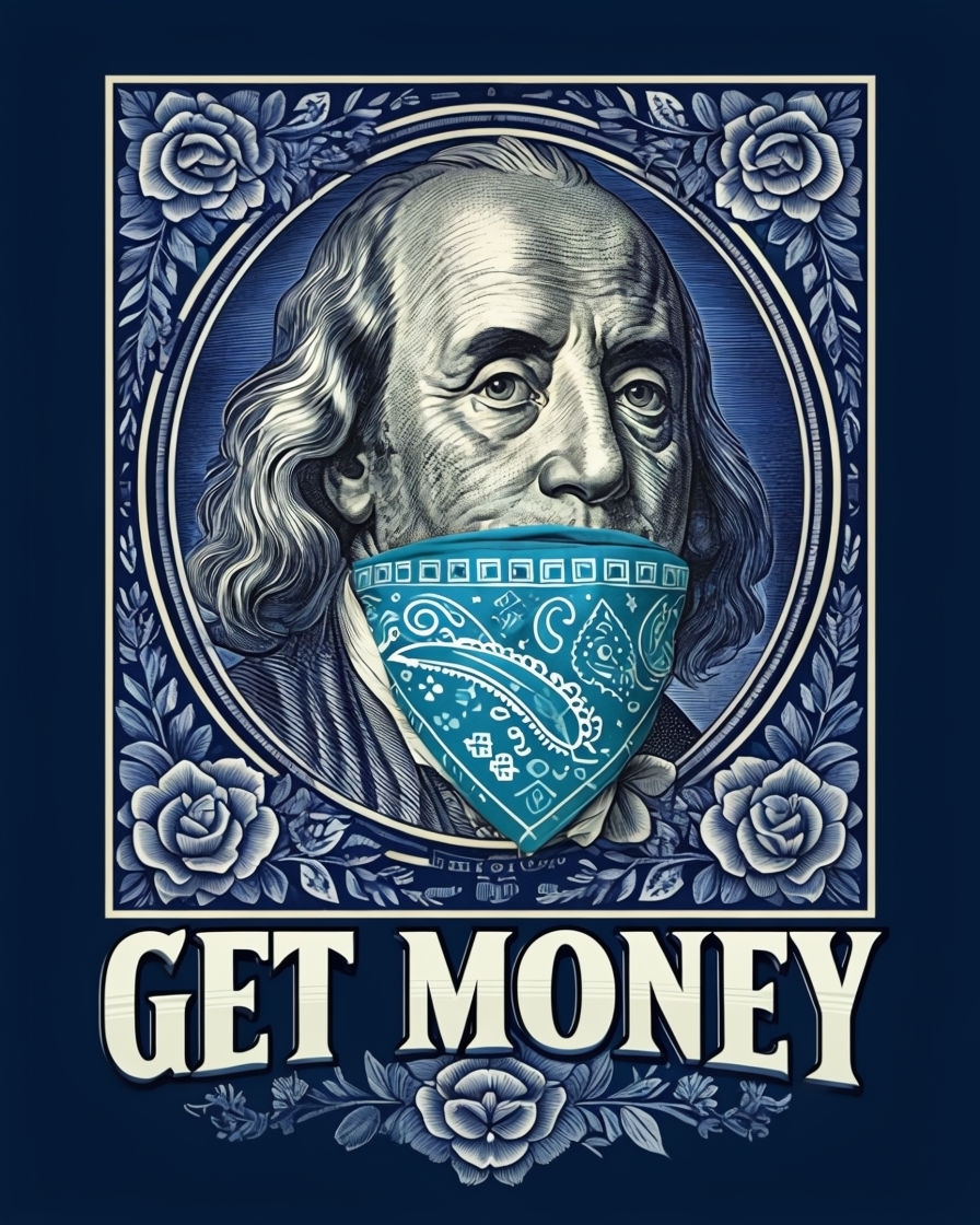Benjamin Franklin Engraving with Teal Bandana T-Shirt