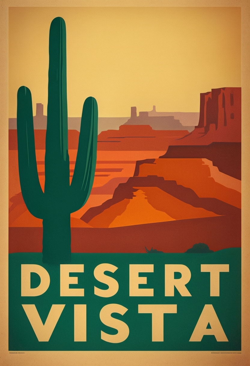 Stylized Desert Vista Minimalist Travel Poster Design