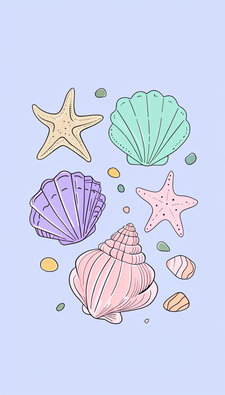 Colorful Cartoon Seashells and Starfish Minimalist Phone Case Cover