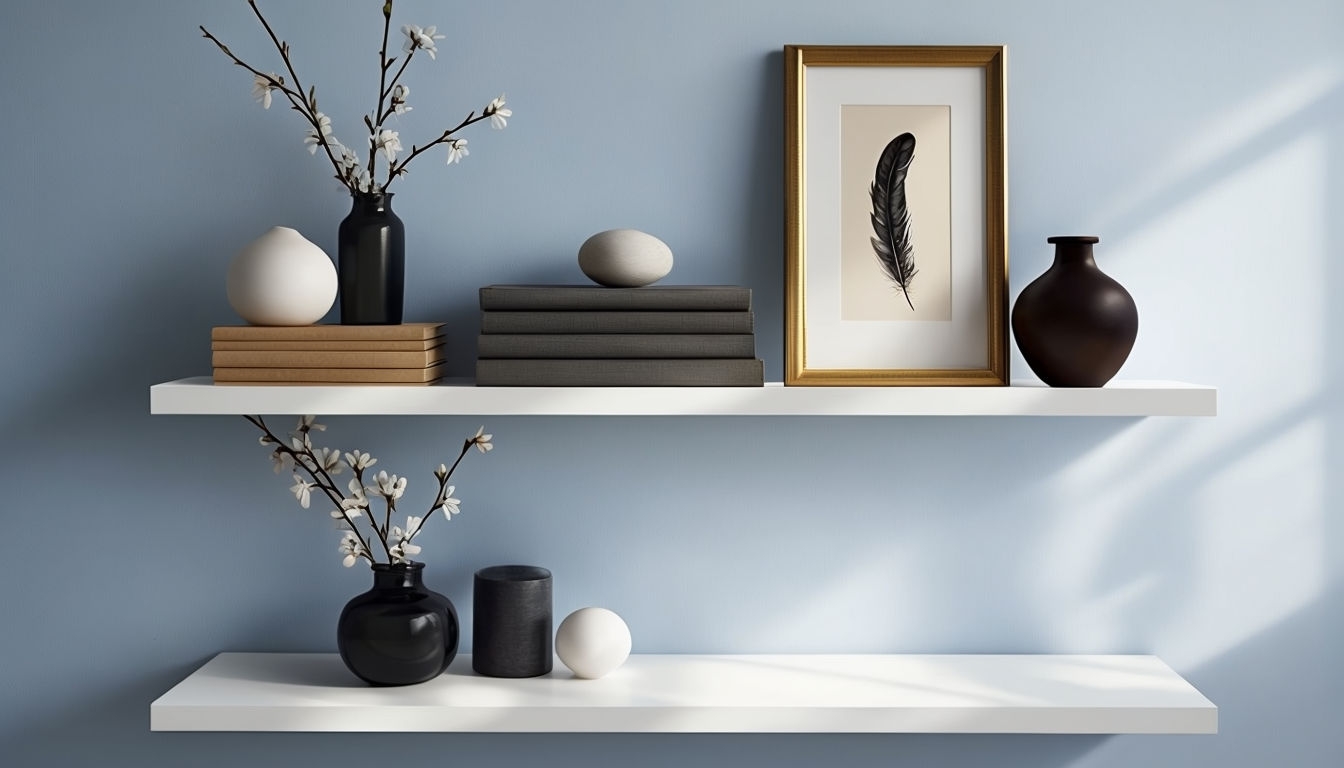 Minimalist Home Decor Photography with Floating Shelves Art