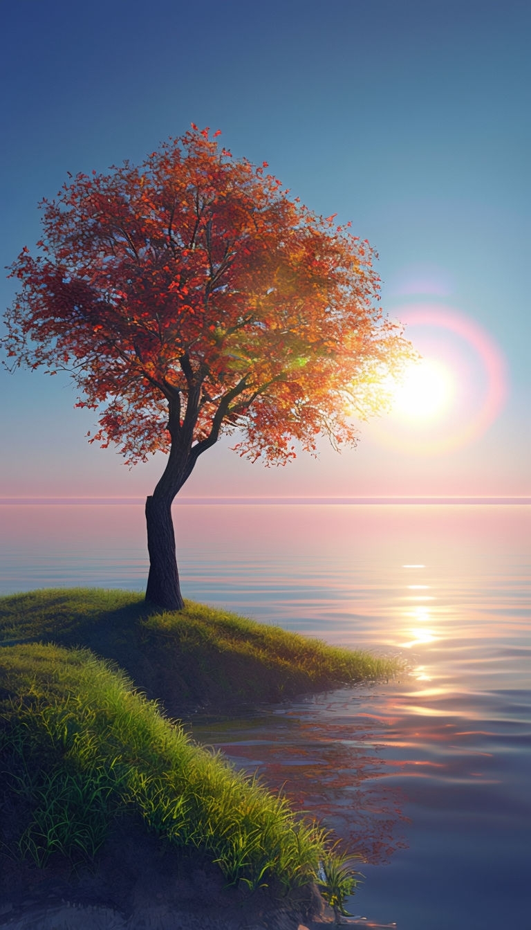 Tranquil Autumn Landscape with Lone Tree Mobile Wallpaper