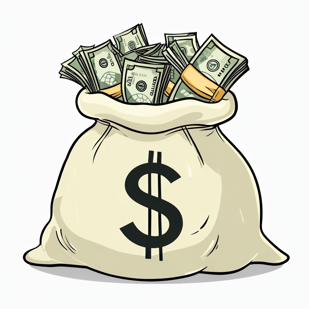Cream Money Bag Sticker with Dollar Sign and Cash Stacks