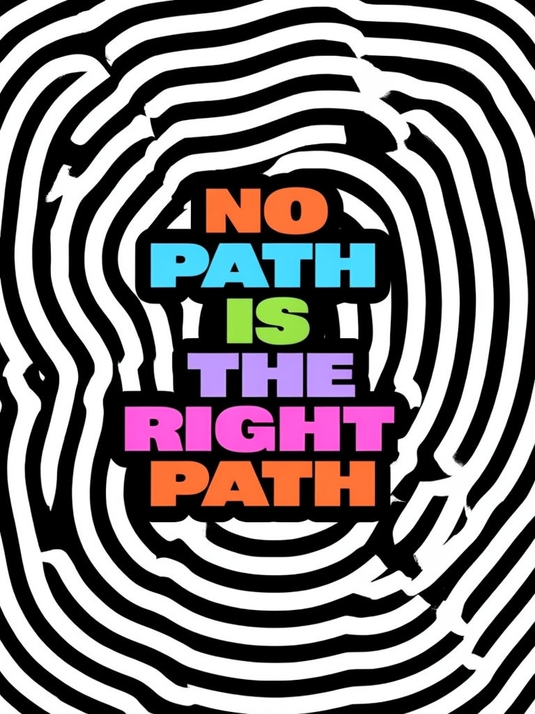 Vibrant NO PATH IS THE RIGHT PATH Art with Striped Background Poster