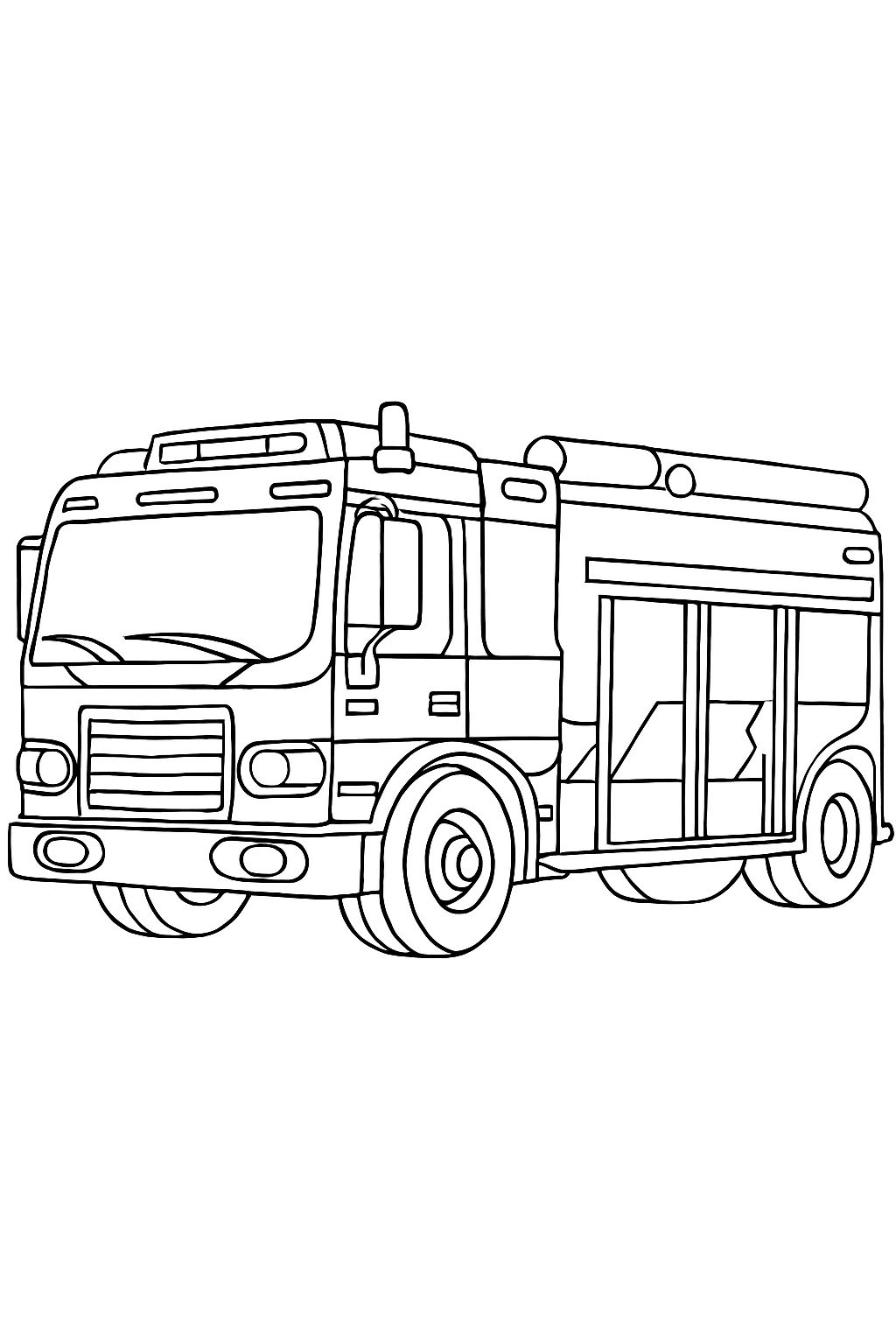 Cartoon Fire Truck Black and White Line Drawing Coloring Book Page