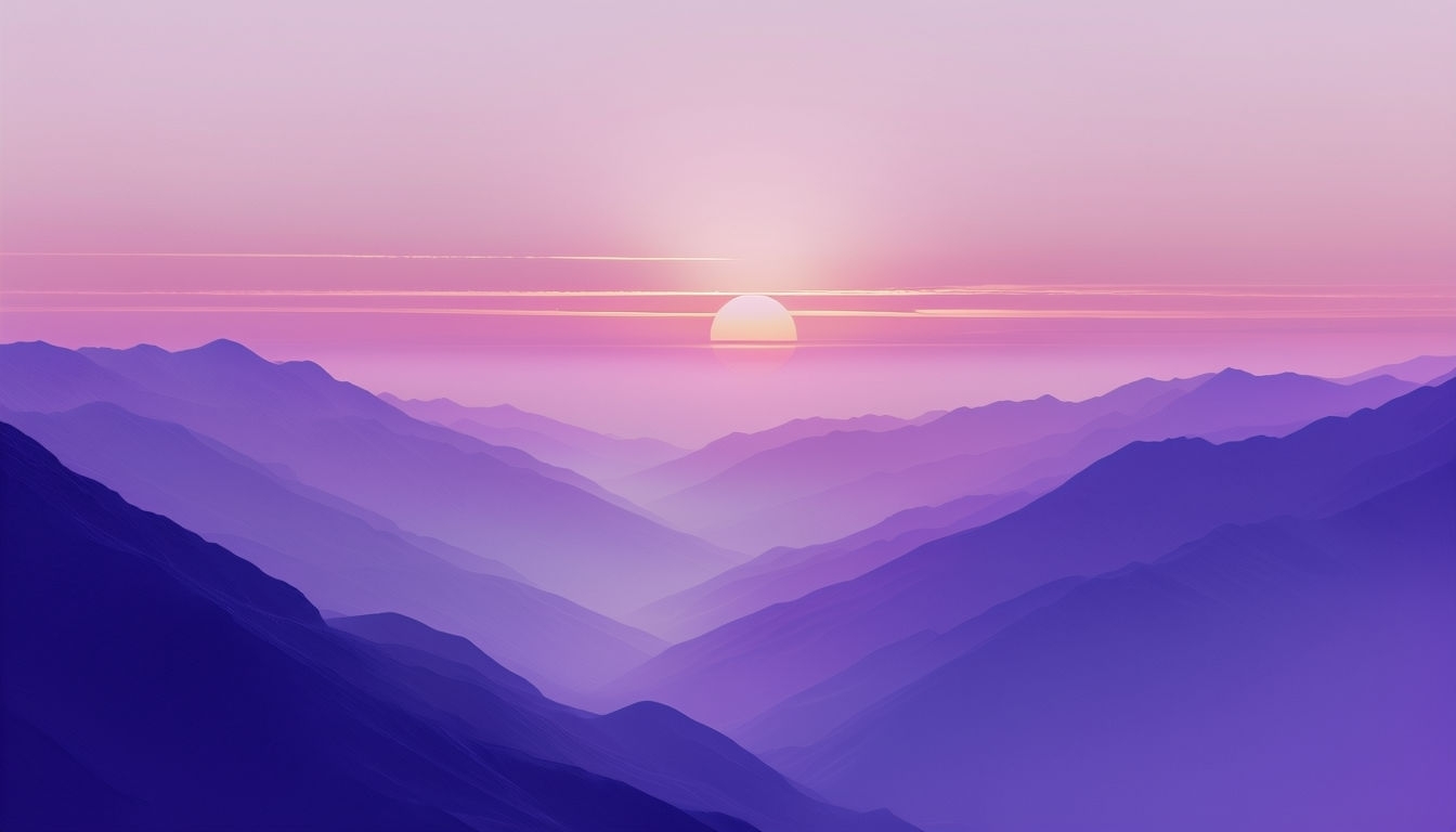Tranquil Purple Mountain Landscape with Soft Gradient Sky Background