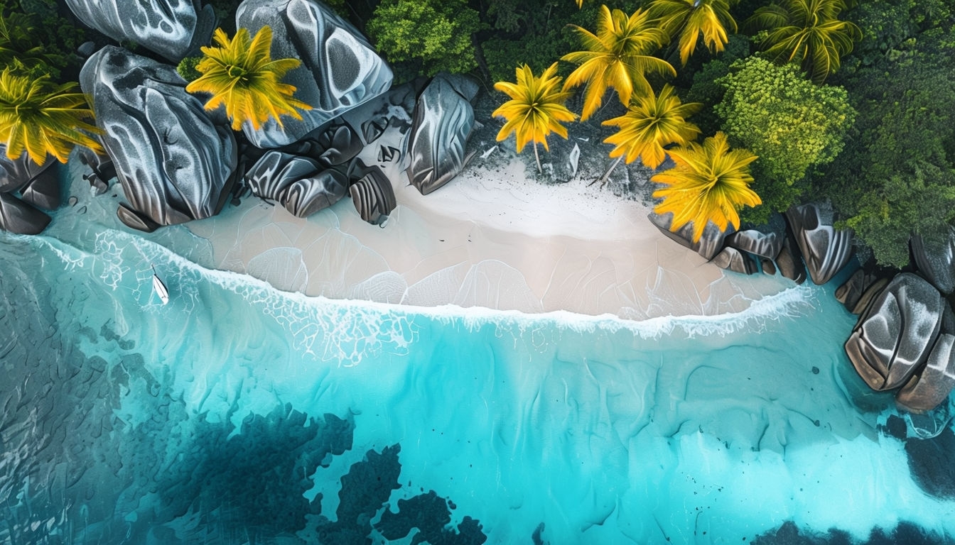Stunning Tropical Beach Aerial View with Turquoise Waters Background