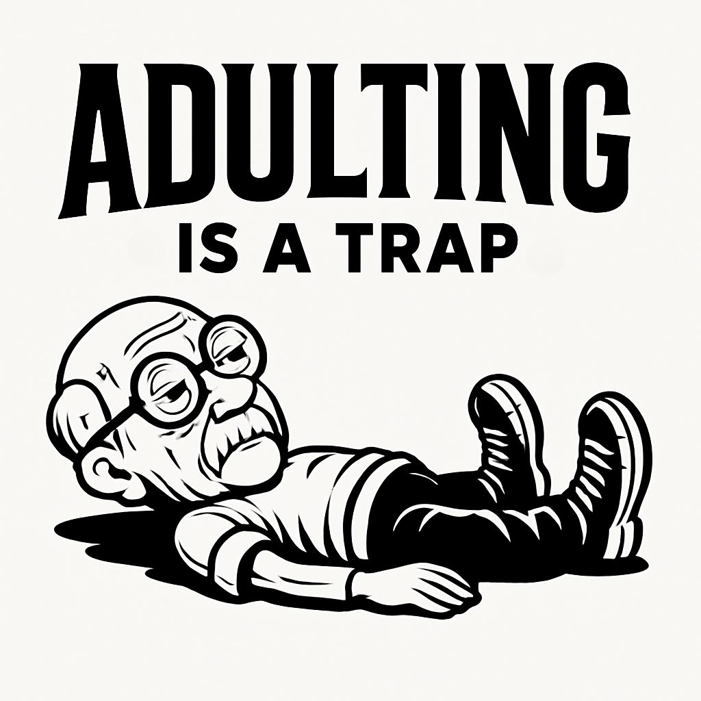 Humorous Black-and-White Adulting Is a Trap Sticker