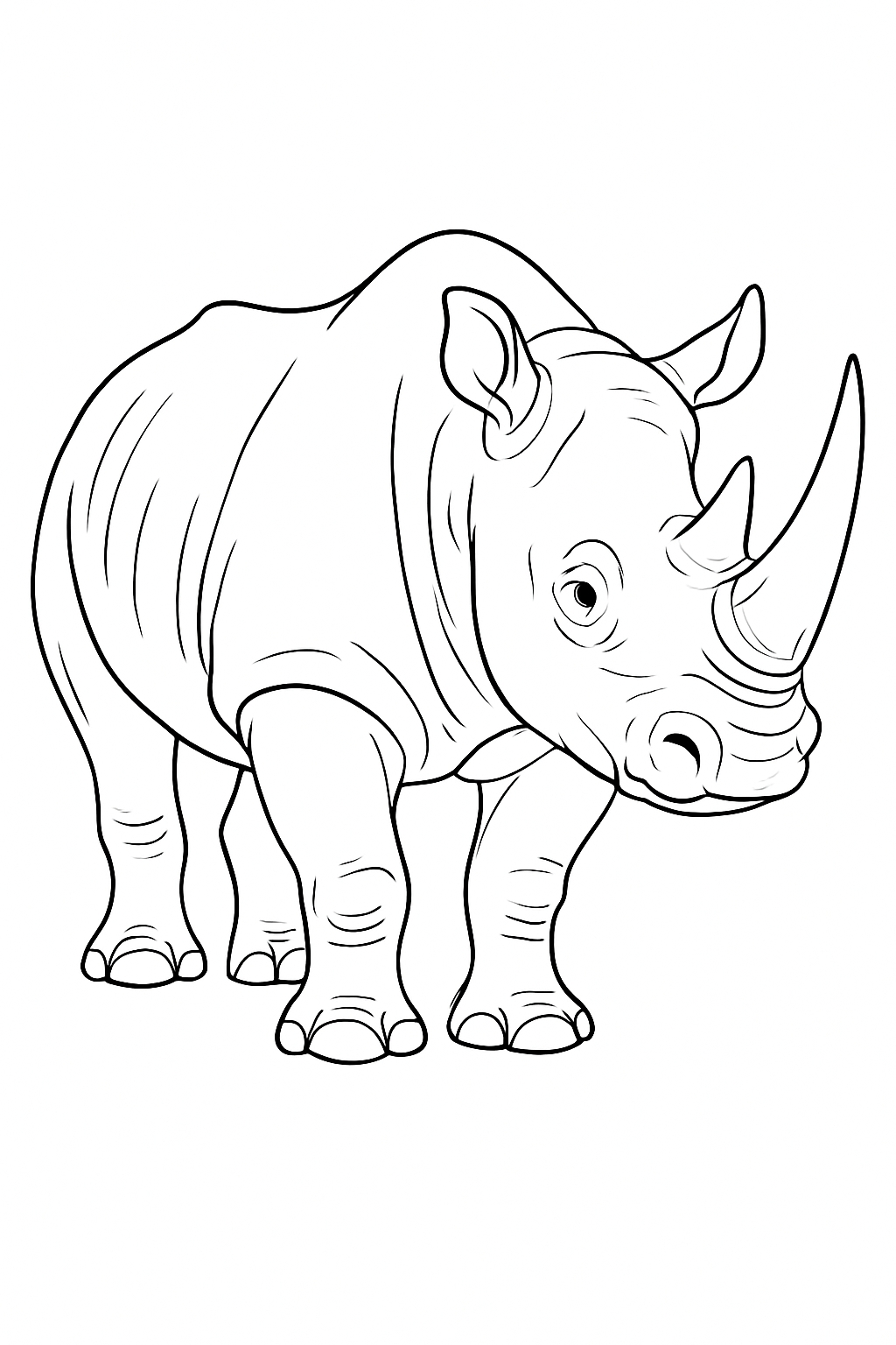 Detailed Line Drawing of a Rhinoceros for Coloring Book Pages