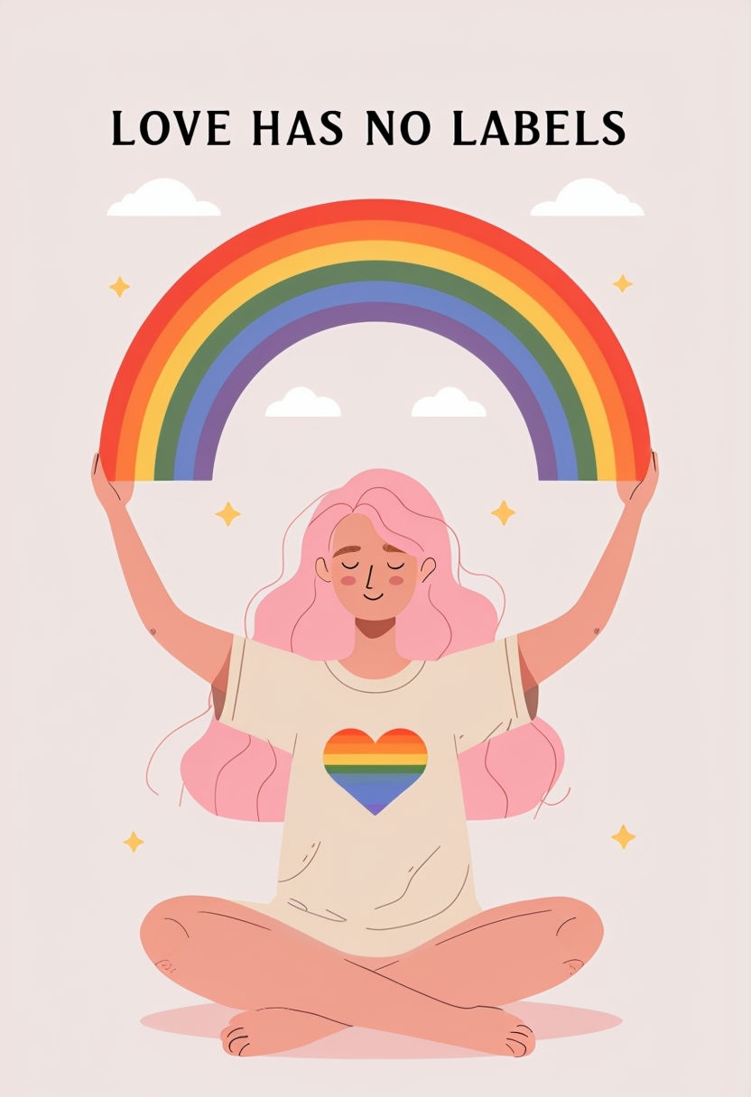 Cheerful Minimalist Illustration of Love Has No Labels with Rainbow Poster