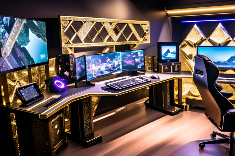 A extremely expensive gaming setup with gold and diamond eve... by