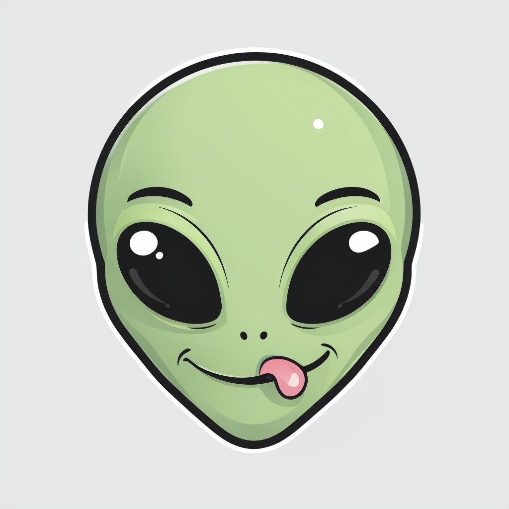 Playful Cartoon Alien Head Sticker with Whimsical Expression