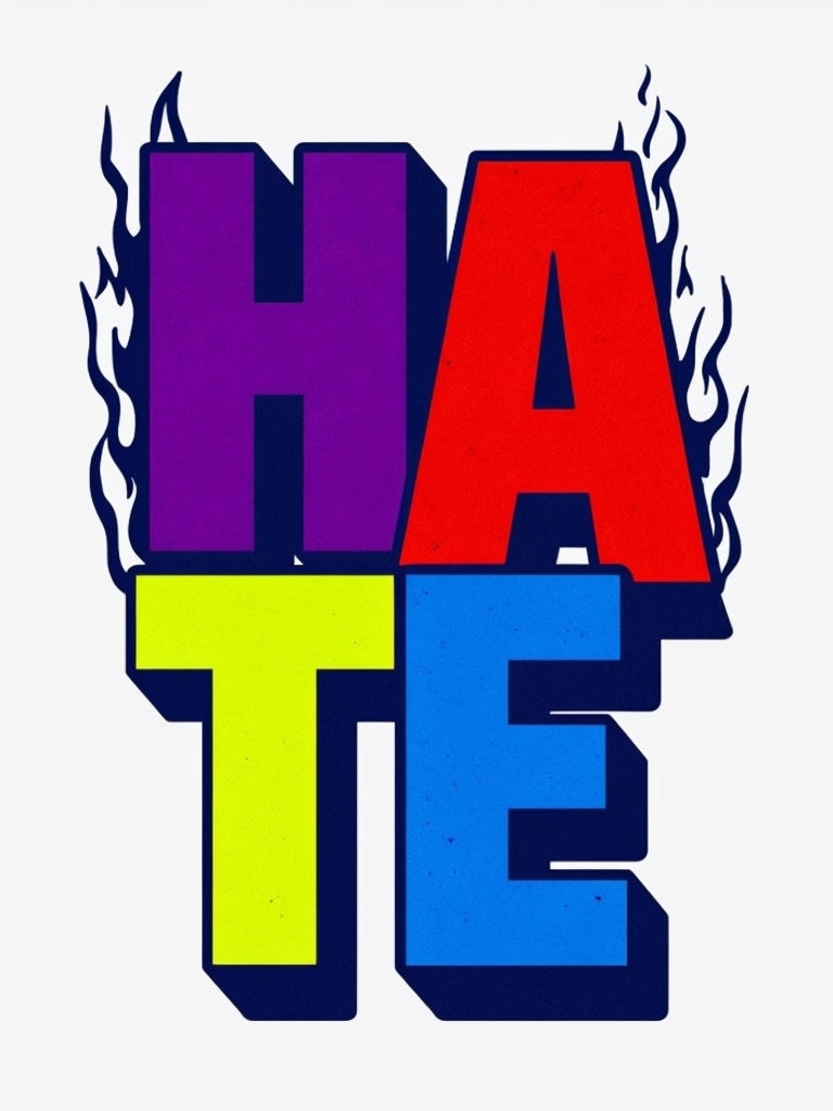 Vibrant HATE Typography Illustration T-shirt