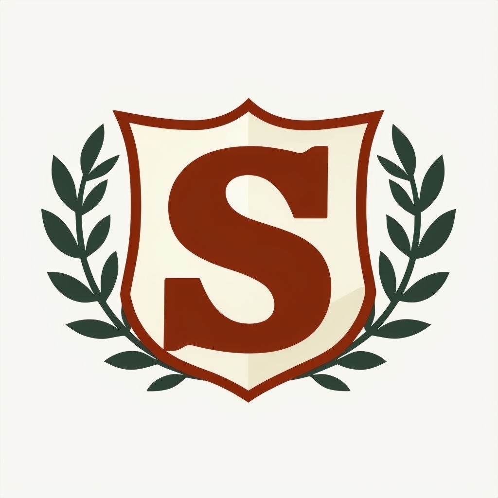 Classic S Logo Design with Laurel Branches and Shield Monogram