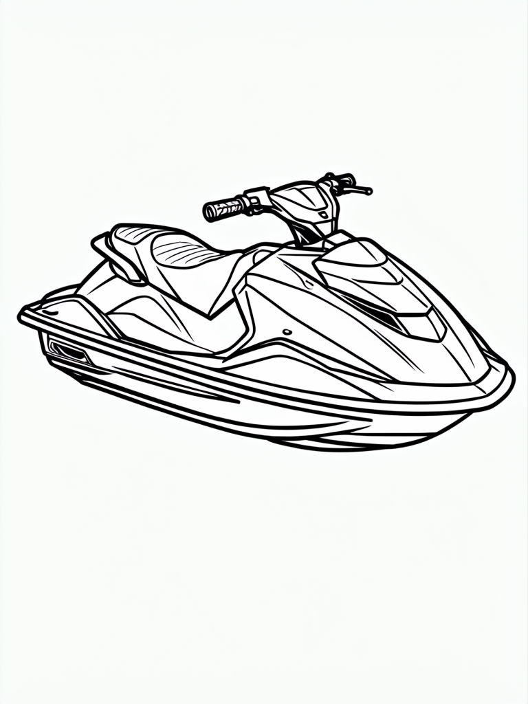 Detailed Black and White Jet Ski Line Art Coloring Page