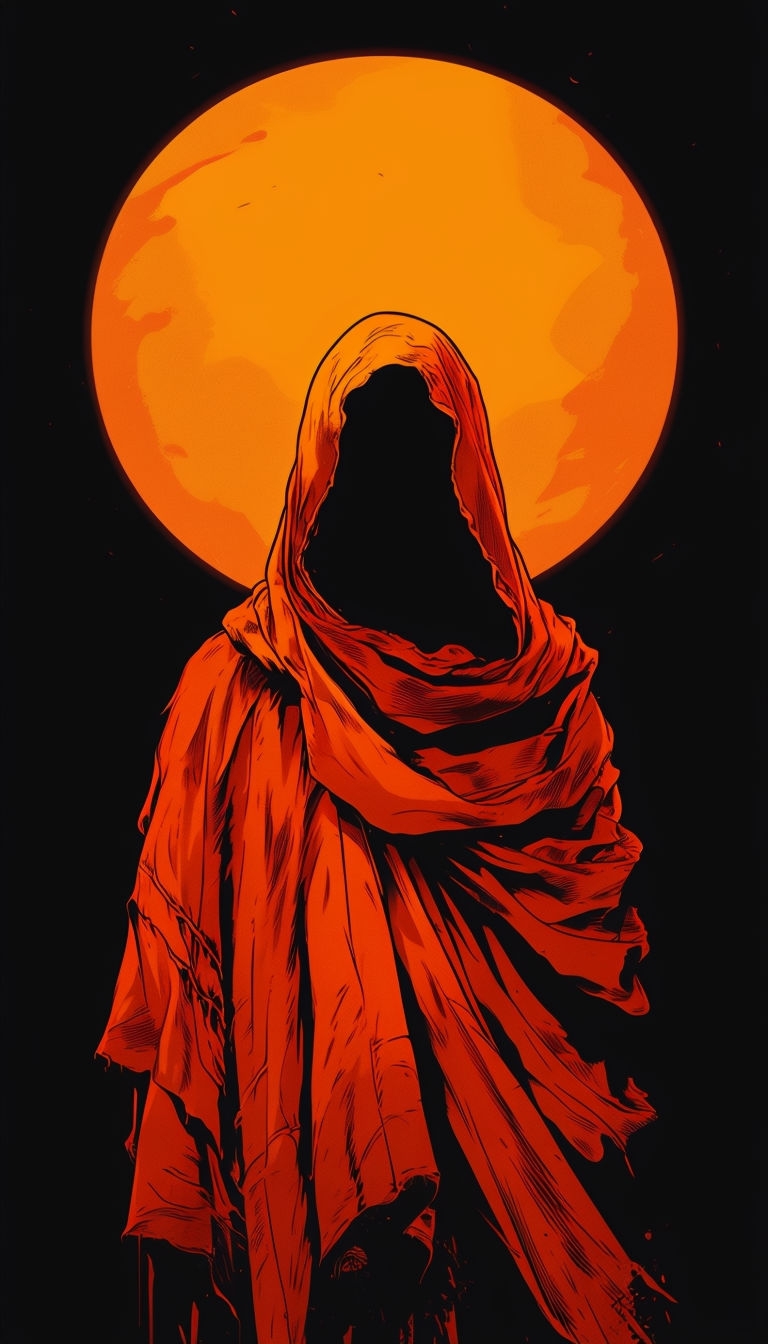 Mysterious Figure with Glowing Amber Light in Darkness Mobile Wallpaper