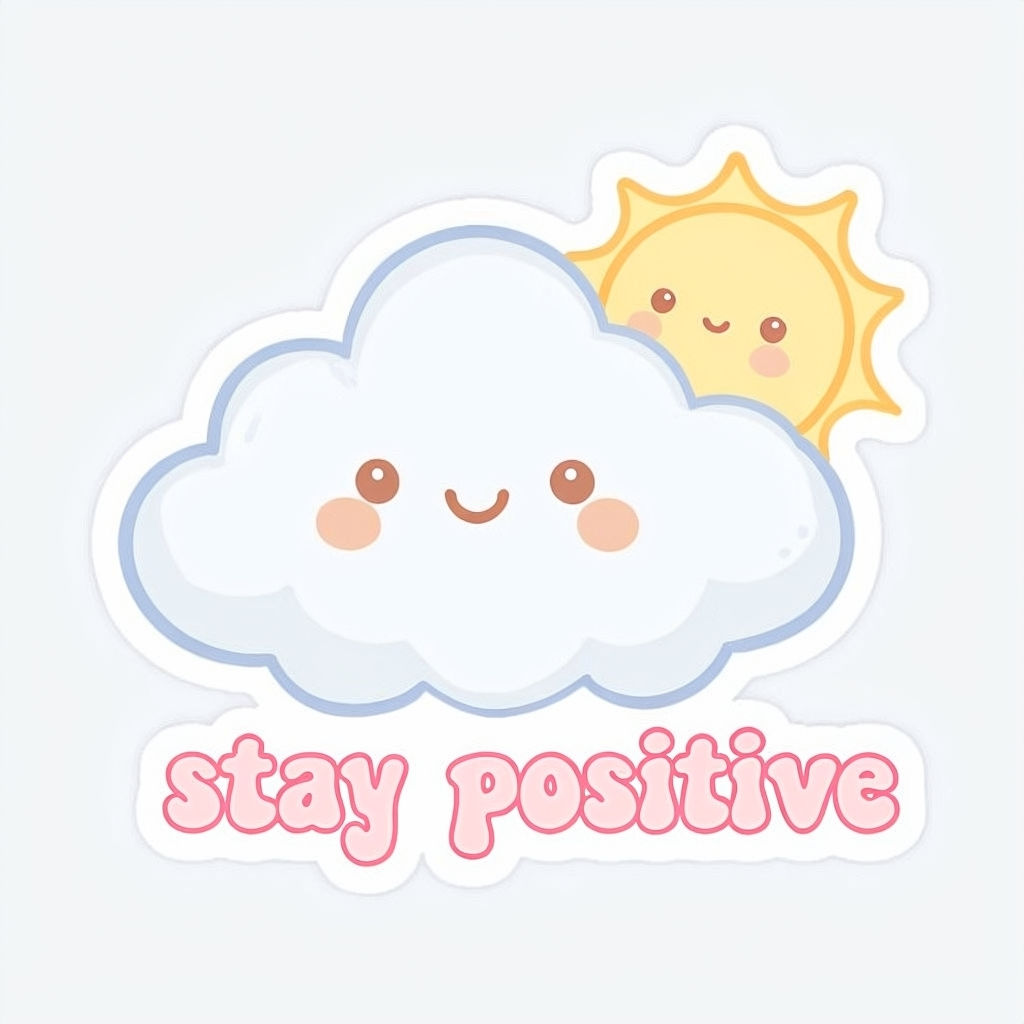 Cute Fluffy Cloud and Happy Sun with 'Stay Positive' Sticker