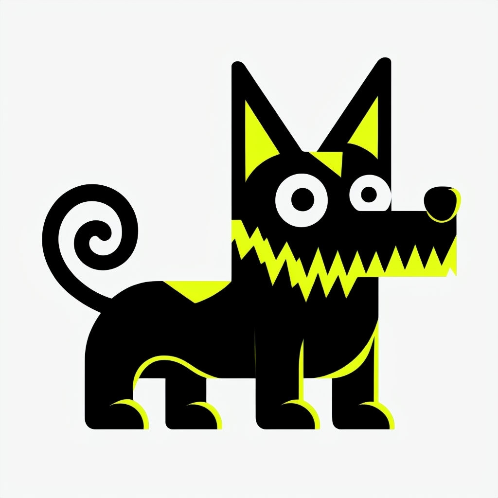 Playful Black Dog Cartoon with Neon Yellow Highlights Sticker