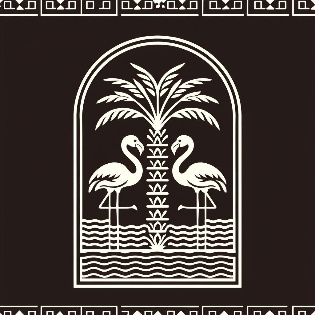 Elegant Symmetrical Flamingo and Palm Tree Seamless Pattern