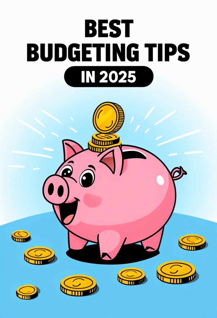 Cheerful Pink Piggy Bank with Budgeting Tips Poster