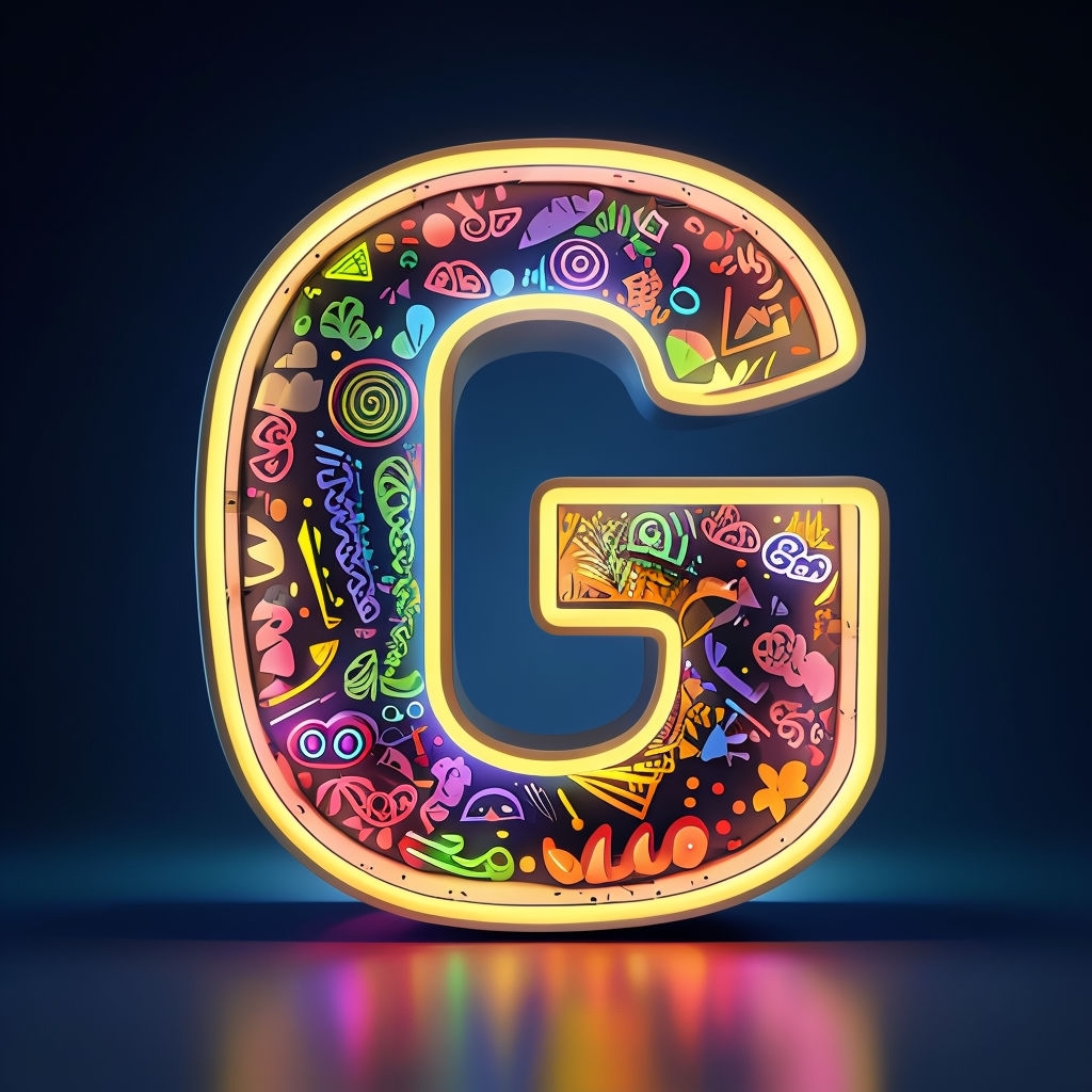 Vibrant Neon Letter G with Abstract Patterns Digital Art Monogram