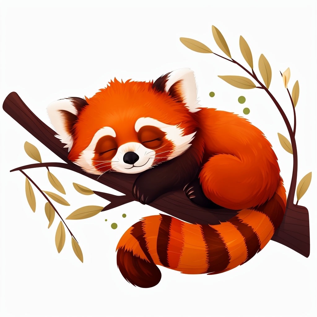 Cute Sleeping Red Panda Illustration on Branch Mug