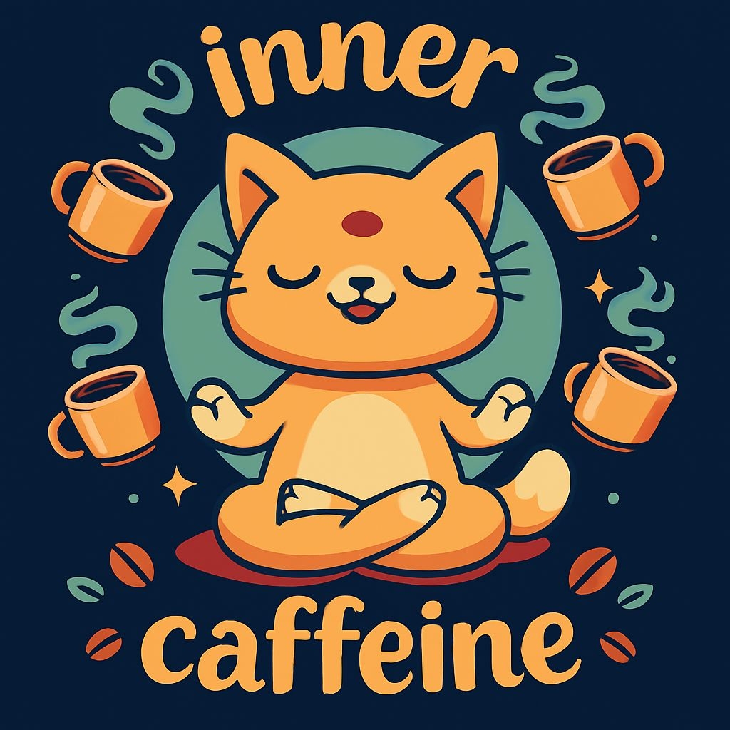 Whimsical Orange Cat Meditating with Coffee Cups Mug