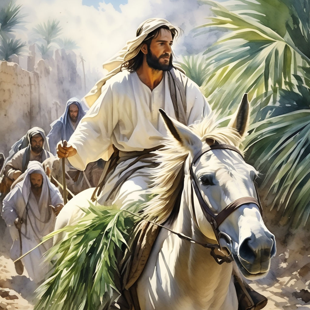 Palm Sunday Jesus riding into Jerusalem on a donkey and peop... by ...