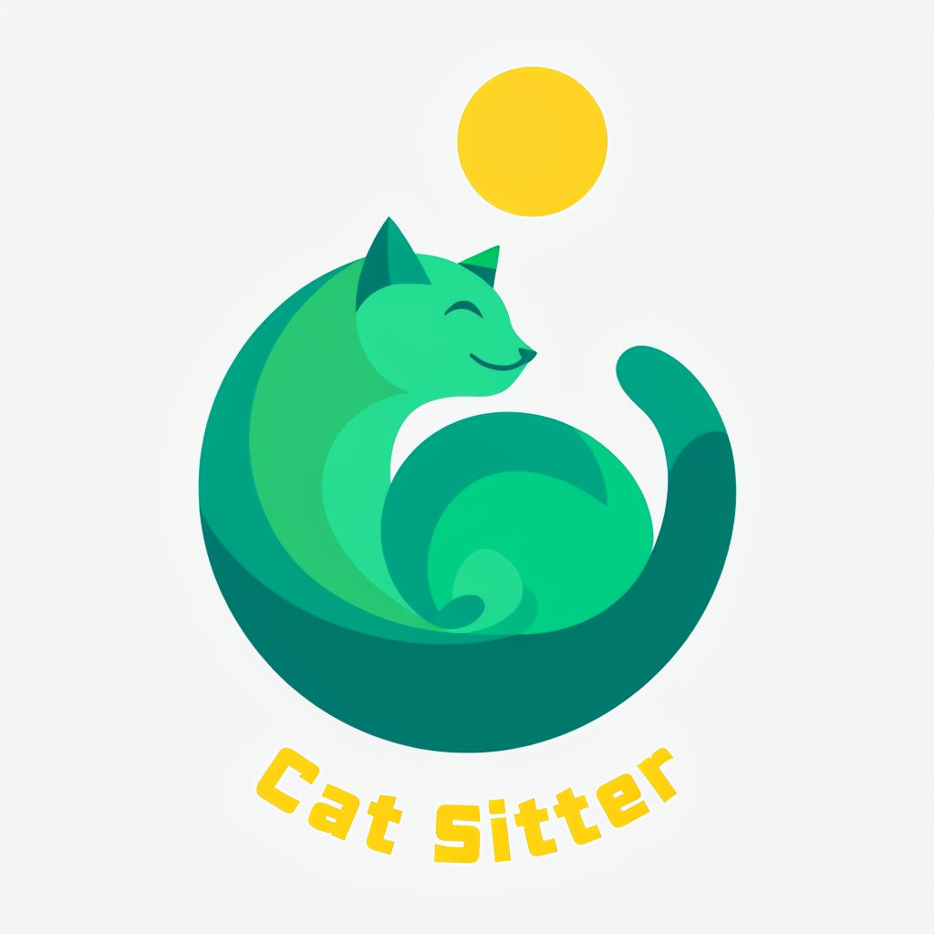 Adorable Green Cat Sitter Logo 