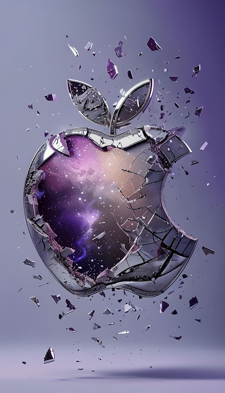 Shattered Apple Logo 3D Rendering with Cosmic Gradient Art