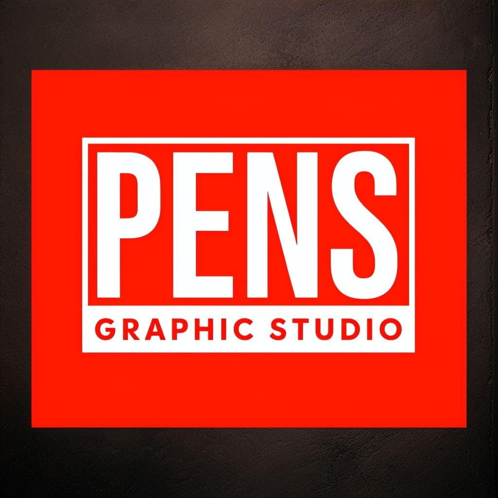 Bold Modern PENS Graphic Studio Logo Design on Red Background