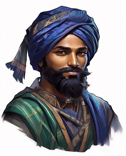 A DnD Portrait of a male indian merachant with a tartan turb... by MT ...