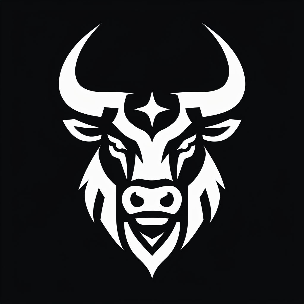 Minimalist Bull's Head Vector Logo Design on Black Background Logo