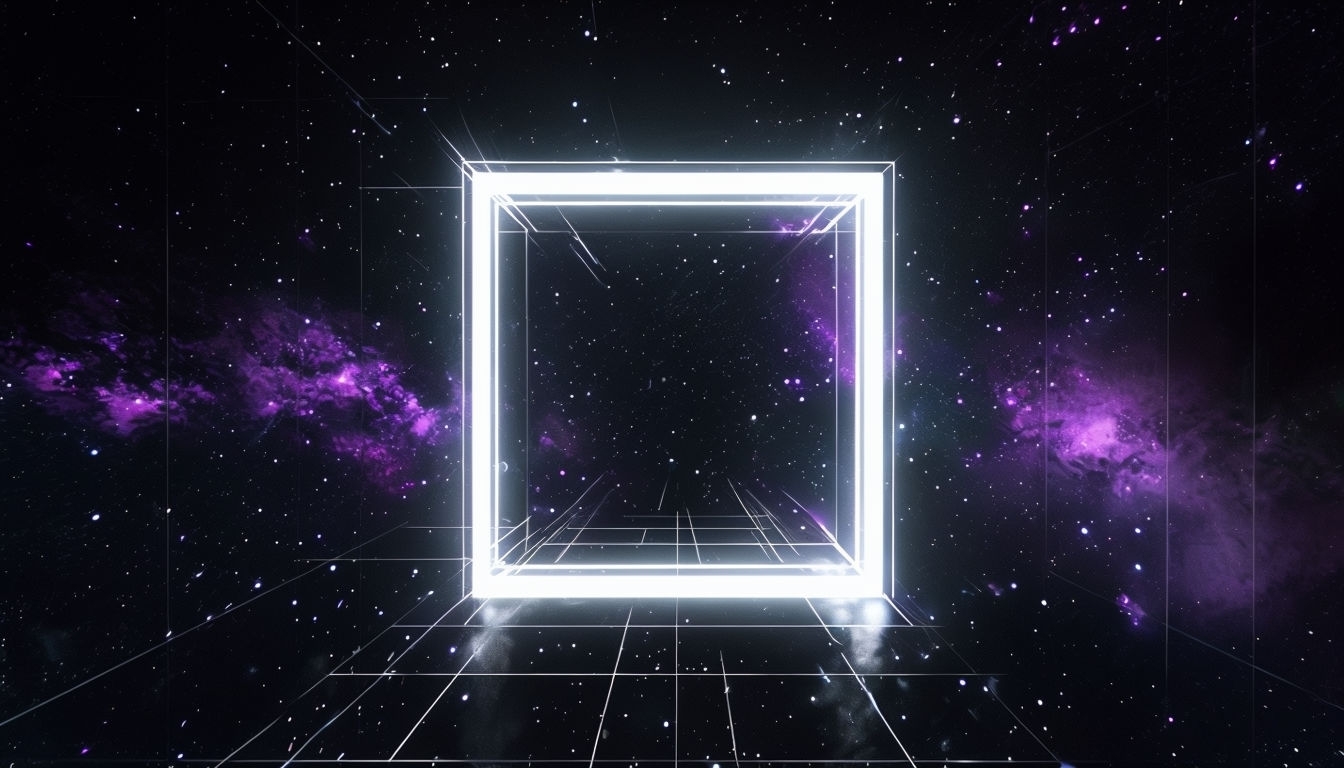 Futuristic Neon Cube in Starry Space Background Art Virtual Backgrounds