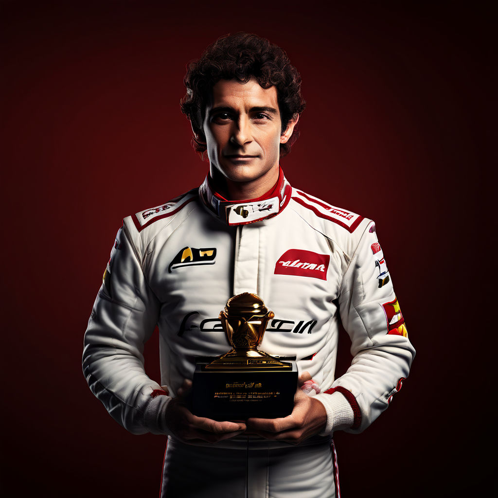 Create a realistic image of formula1 champion Ayrton Senna w... by