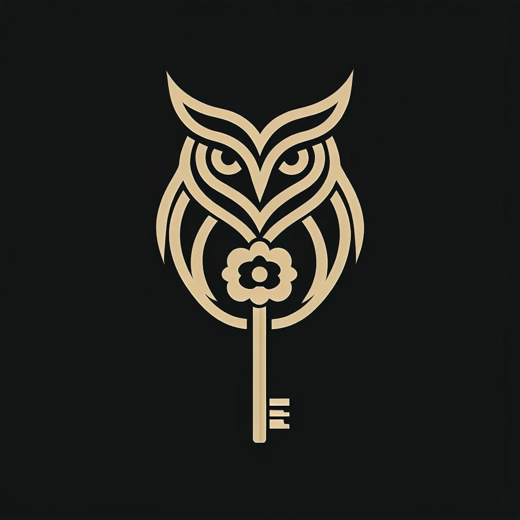 Elegant Minimalist Owl and Key Logo Design