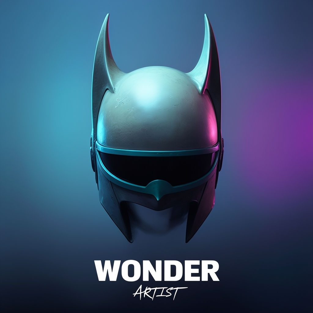 Futuristic Bat-Like Helmet with Colorful Gradient Background Spotify Album Cover