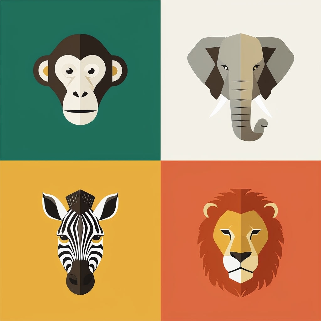 Playful Graphic Animal Heads Seamless Pattern Design